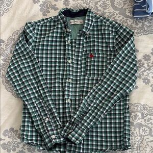 Abercrombie & Fitch Green and White Plaid Button-Down Shirt